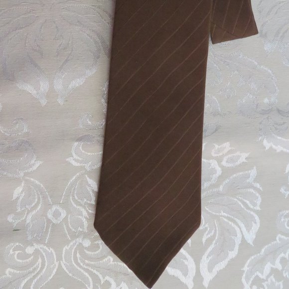 100% SILK Italian Men's BROWN Stripe Vintage TIE 58" L (K101) - Picture 1 of 3